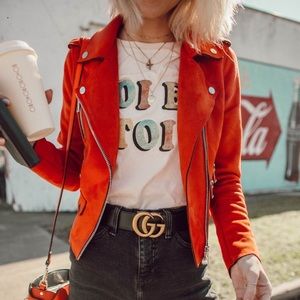 HOST PICK❗️Orange Suede Moto Biker Jacket